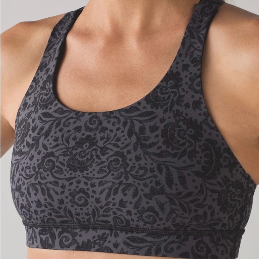 lululemon Energy Bra Size 8 EUC Nulux Ooh-La-Lace Black/Carbon
